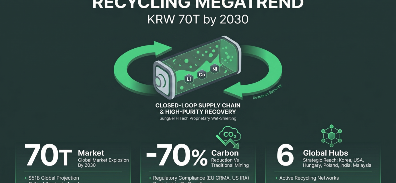 Infographic of Battery Recycling Market Growth (70T KRW) and SungEel HiTech Strategic Advantage