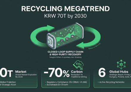 Infographic of Battery Recycling Market Growth (70T KRW) and SungEel HiTech Strategic Advantage