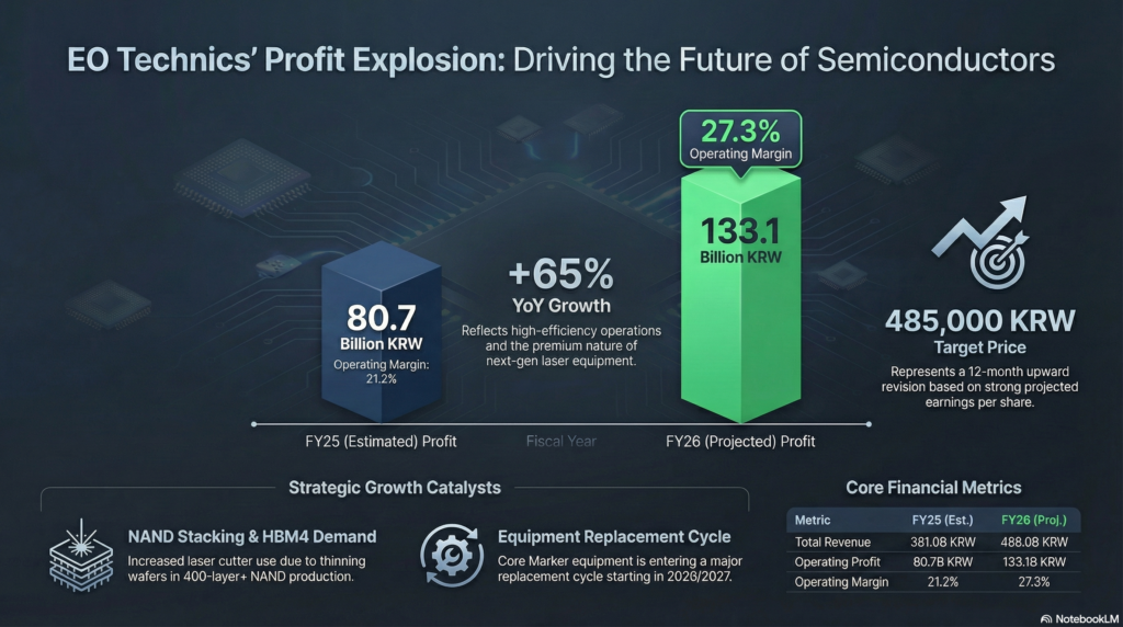EO Technics FY26 Financial Forecast Infographic: 65% Profit Growth and HBM4 Strategy